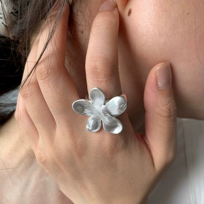 BF CLUB 925 anello in argento Sterling per le donne gioielli stringa fiore dito aperto anello fatto a mano allergia per il regalo di compleanno della festa