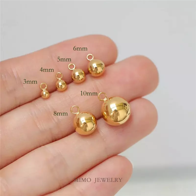 Conservazione del colore ciondolo solido con sfera in oro liscio placcato in acciaio al titanio da 3-10mm con anello accessori fai da te