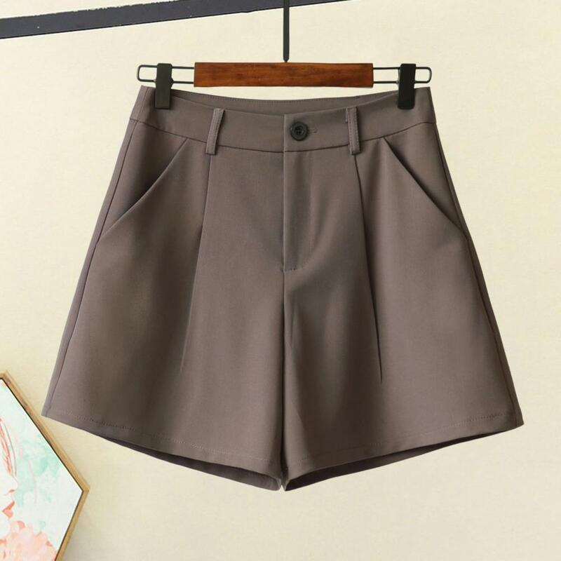 Lightweight Women Shorts Elegant High Waist Women's Suit Shorts with Pockets A-line Style Button Closure Formal Ol for Summer