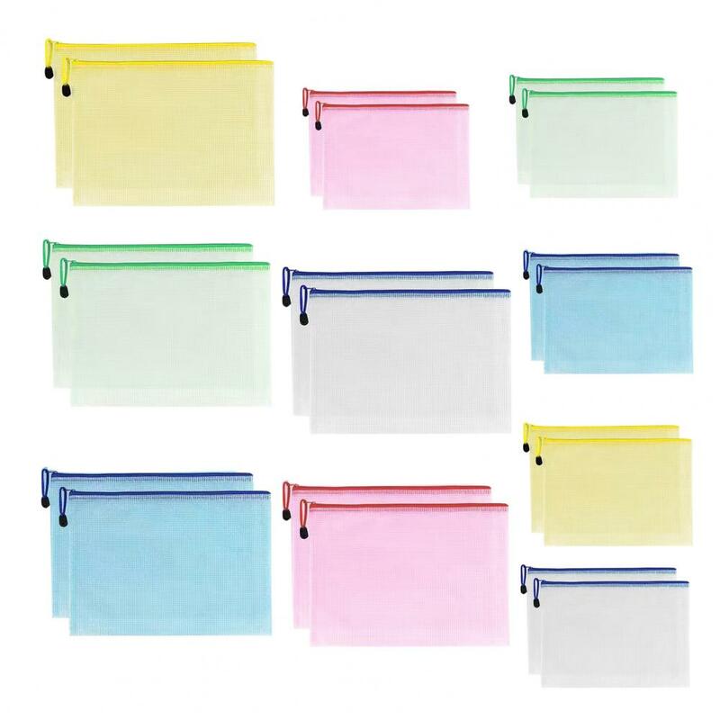 2 buah tas File tahan air transparan A4 A5 pemegang File kantong jala warna cerah tas penyimpanan plastik dengan pegangan tali