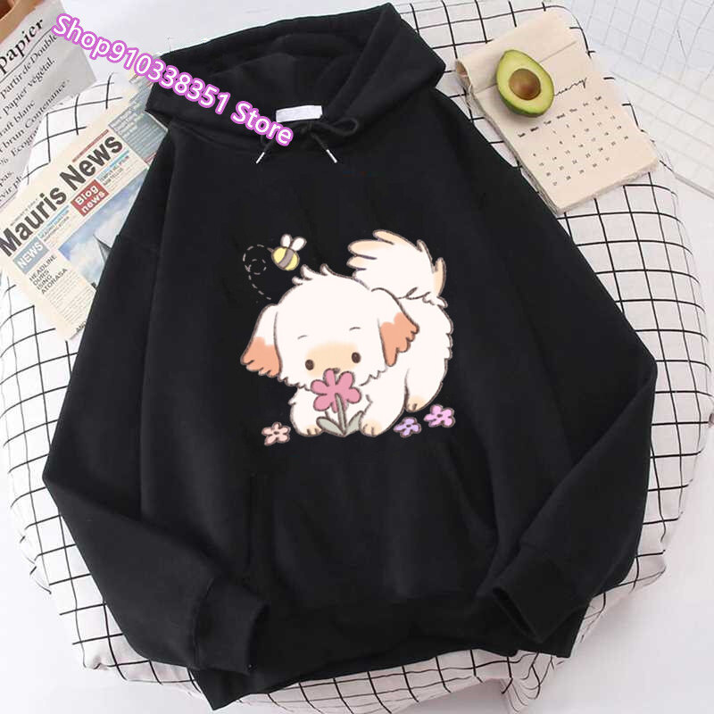 Kawaii Dog Printed Women Hoodies Fashion Fleece Hoody Creativity Pullover Clothing Cartoon Spring Puppy Loose Sweatshirt Women's
