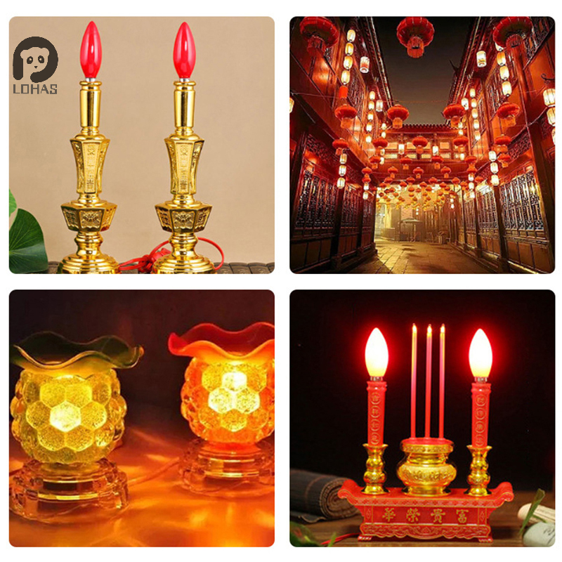 مصباح شمعة ليد أحمر للمعبد ، مصباح مذبح ، E12 ، E14 ، حبة البودا ، مصباح زخرفي ، 1 42