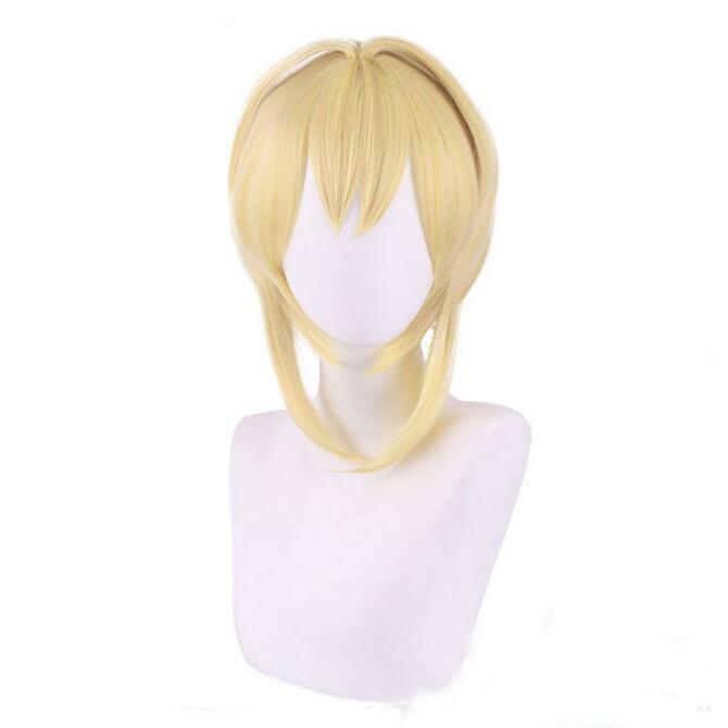Genshin Impact Lumine parrucca sintetica corta dritta bionda gialla gioco Cosplay capelli parrucca resistente al calore per la festa