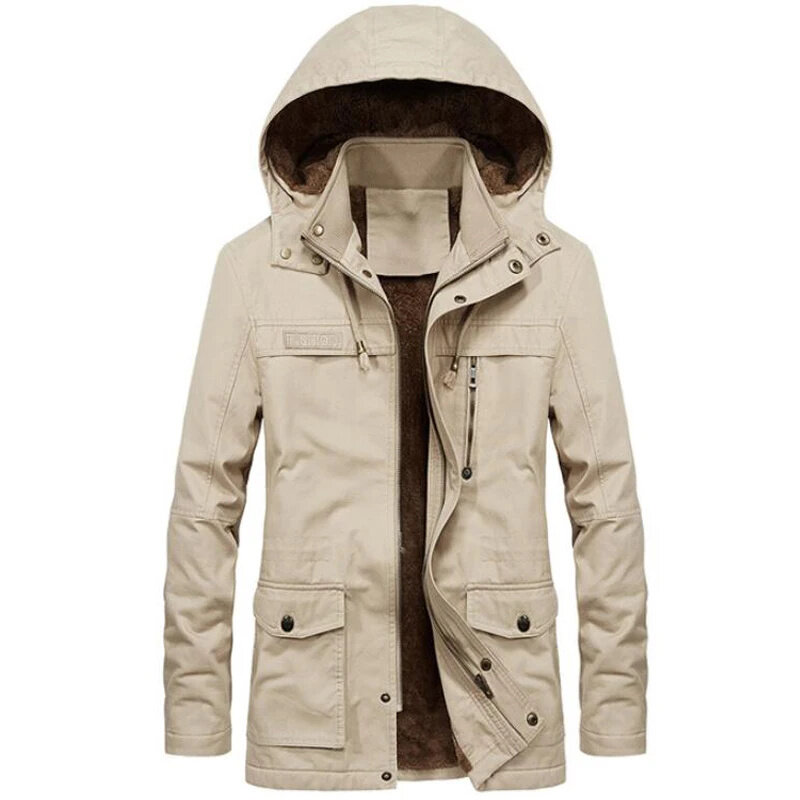 Jaqueta com capuz longo e impermeável masculina, casaco de veludo, jaquetas lavadas, outwear casual, roupas à prova de vento, tamanho 5XL, inverno, nova