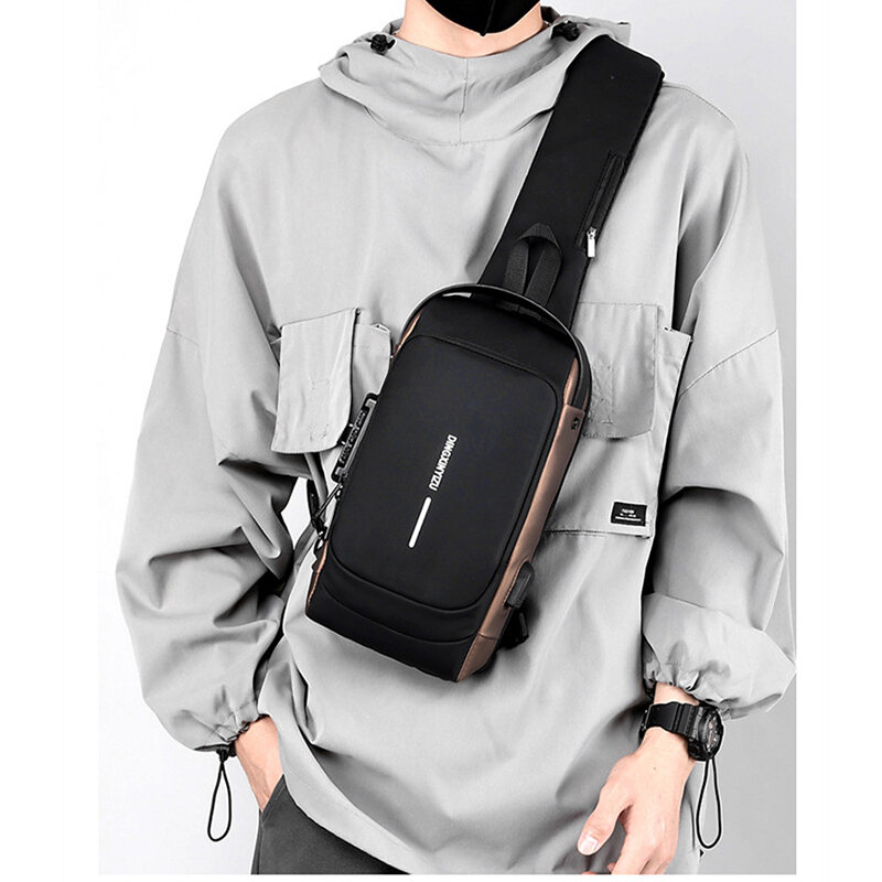 Geestock Anti-Roubo Crossbody Bag, Bolsa de Ombro Masculina, Mensageiro de Viagem, Sling no peito, USB