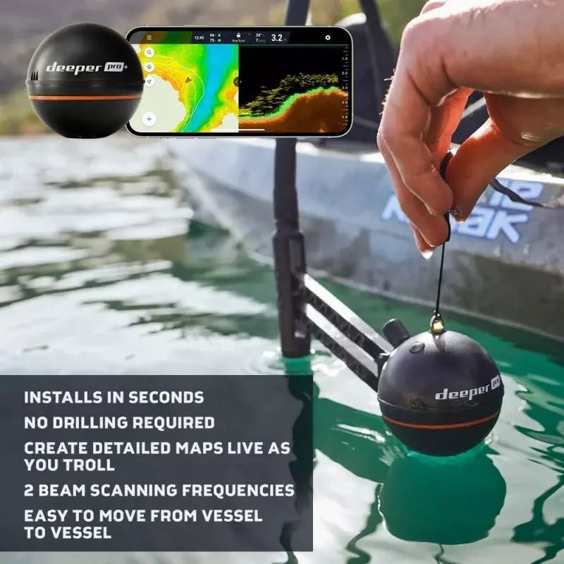Deeper PRO-Détecteur de poisson portable avec GPS, macar intelligent, Wi-Fi, castable, kayak, bateaux sur la glace côtière