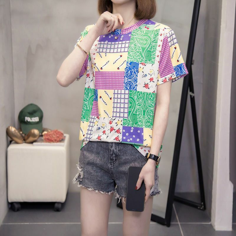 Fashion O-Neck Color Printed Casual Short Sleeve Blouses Women's Clothing 2024 Summer New Loose All-match Tops Commuter Shirts