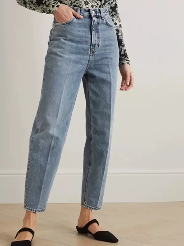 Zíper monocromático feminino voa jeans lápis de cintura alta, jeans casual, calça até o tornozelo, verão