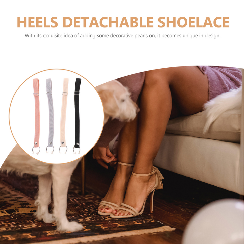 8Pcs Elastic Shoe Laces Shoelace Straps Craft Adjustable Elastic Shoe Laces Shoelace with Pearl Buckle Shoe Straps for Ladies