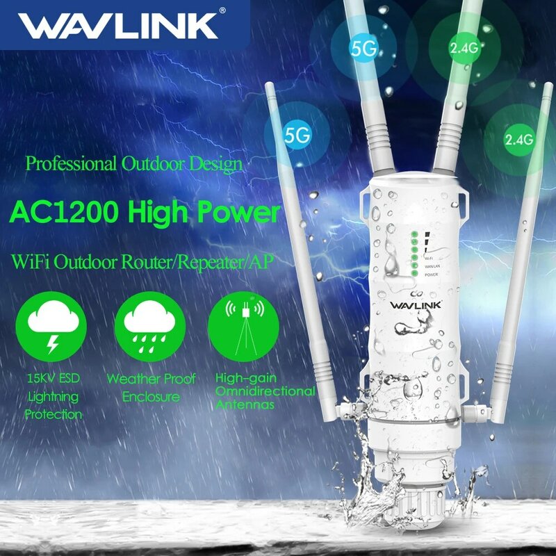 Wavlink High Power AC1200/600/300 Outdoor Wireless WiFi Repeater AP/WiFi Router Dual Dand 2.4G+5Ghz Long Range Extender POE