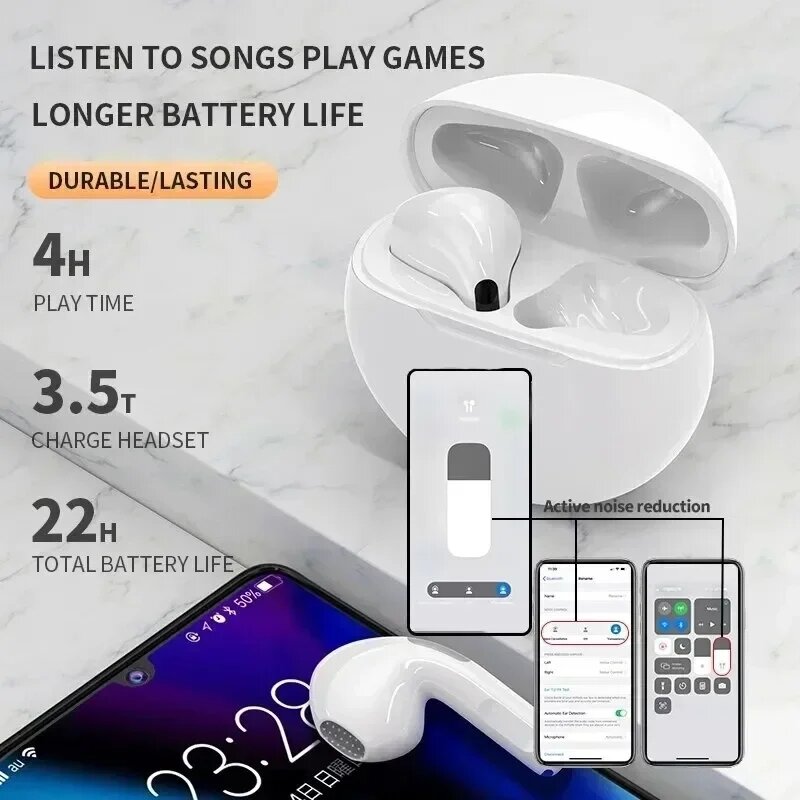 Écouteurs Bluetooth sans fil TWS Pro6 avec micro, stéréo 9D, écouteurs Pro 6, casque pour Xiaomi, Samsung, Android