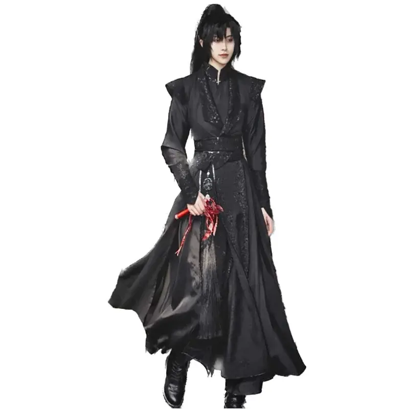 Vintage Gothic Sets Male Carnival Halloween Cosplay Costume Party Outfit Chinese Traditional Hanfu Black Sets For Men