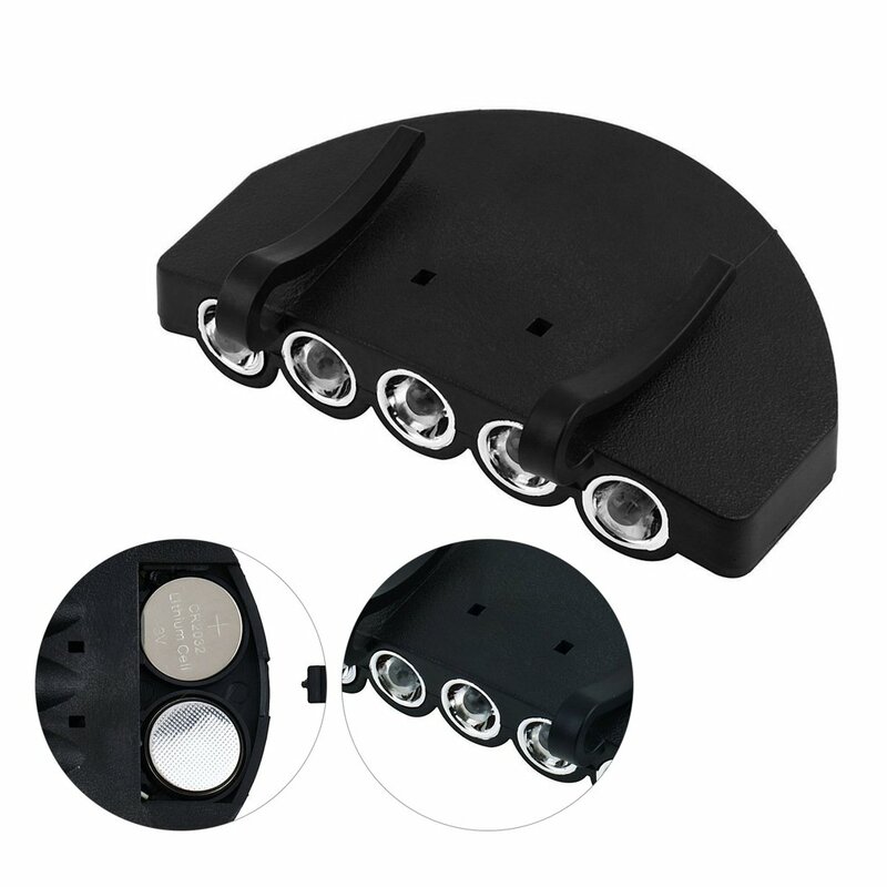 Mini 5-LED Cap Light Headlight With Battery HeadLamp Head Flashlight Head Cap Hat Light Clip On Night Fishing Lights