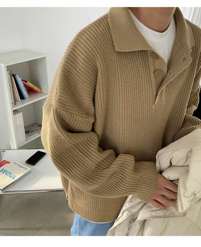 2023 Casual TShirts Pullover męskie luźne, jesienne zimowe moda mężczyzna solidna Slim, dziany ciepły sweter fajne chłopcy