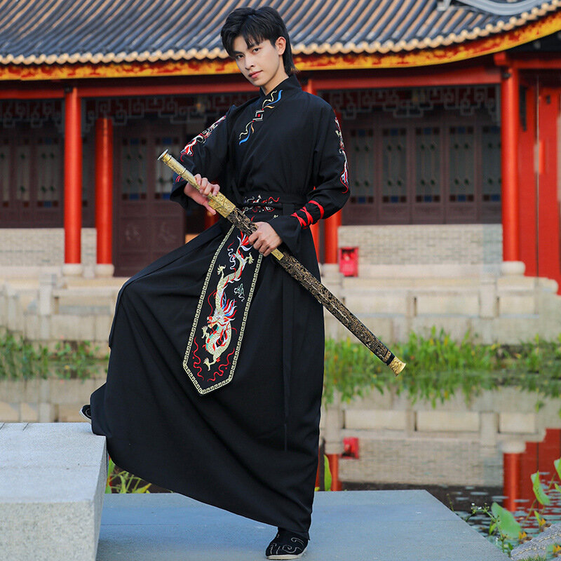 Gaun Tradisional Hanfu Kostum Pria Dinasti Han Pasangan Cosplay Panggung Pendekar Pedang Gaya Cina Setelan Tang Rakyat Samurai Jepang