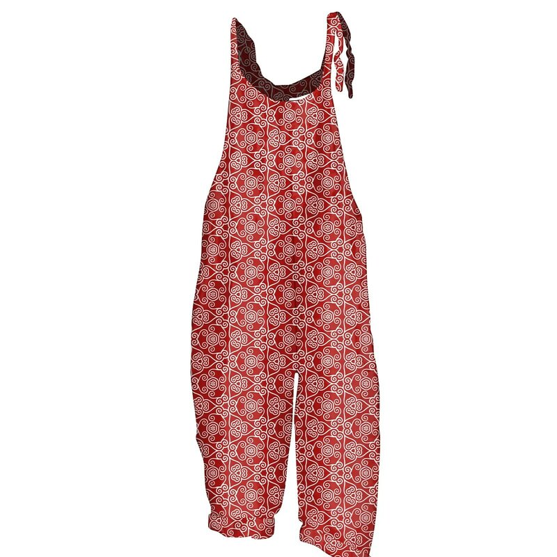 Jumpsuit wanita motif Natal kasual longgar Vintage tali bahu katun Linen celana ramah kulit celana monos largos