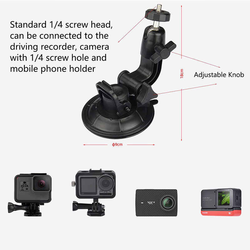 헤비 듀티 카메라 자동차 앞 유리 흡입 컵 마운트, GoPro Hero 시리즈 및 모든 액션 카메라 용 1/4-20 어댑터 포함