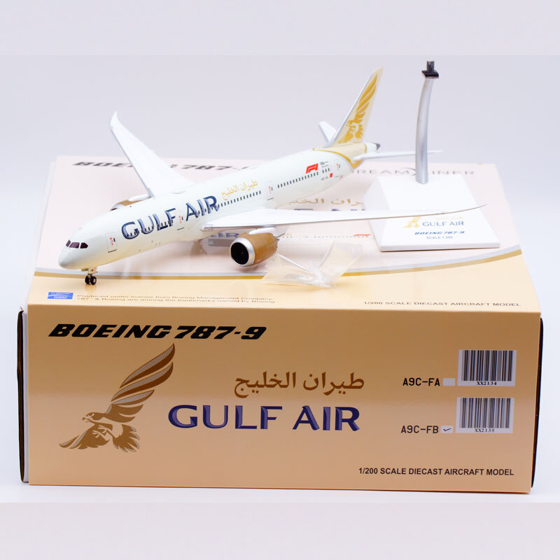 Avión coleccionable de aleación, modelo de avión Jet de B787-9 a presión, alas JC 1:200 Gulf Air "Dreamliner", Boeing A9C-FB, XX2135