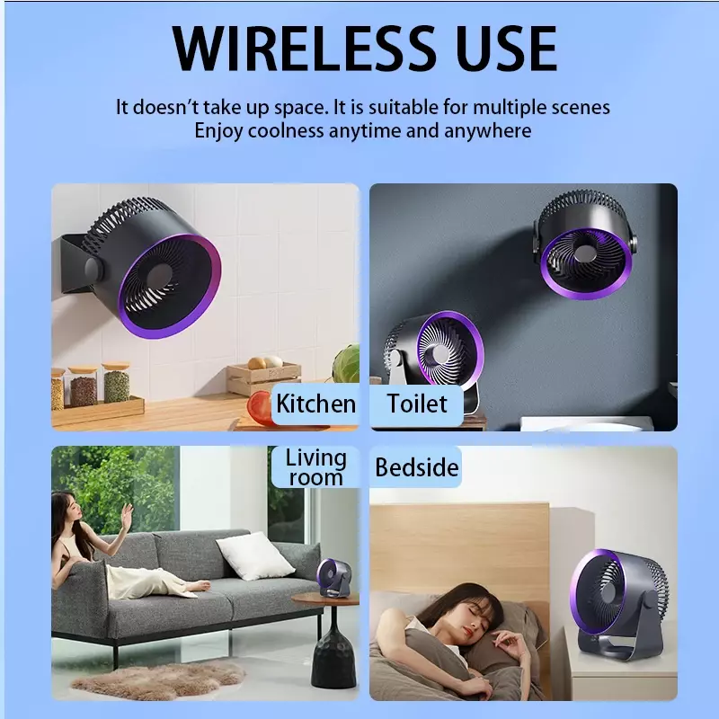공기 순환 선풍기 미니 휴대용 무선 USB 충전식 데스크탑 선풍기, 멀티 스피드 조절 가능, 조용한 강력한 벽걸이 선풍기