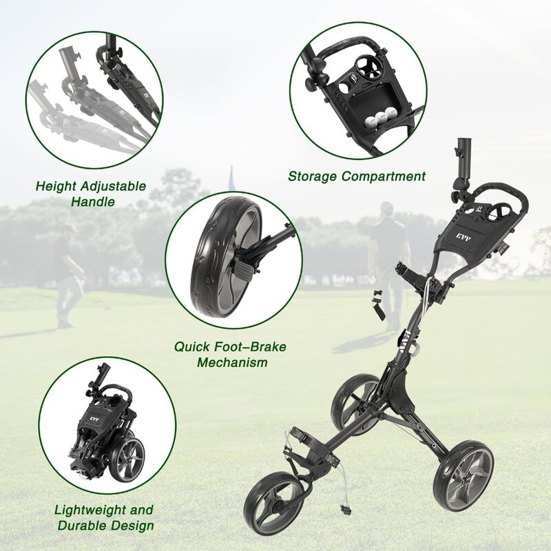 3 Wheel Golf Push Cart Ultra Lightweight Smallest Folding Size, New-Version Scorecard Holder
