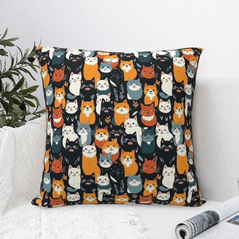 Friendly Cats Pattern Square Pillowcase Pillow Cover Polyester Cushion Decor Comfort Throw Pillow for Home Living Room