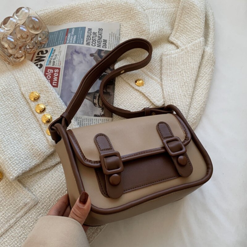 Túi xách Vintage cho Nữ Màu sắc tương phản Túi xách bằng da Pu Phong cách Preppy