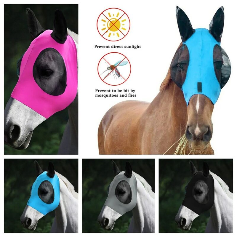 1pc Horse Fly Mask Long Nose With Ears Anti-Fly Mesh Equine Mask Horse Mask Stretch Bug Eye Horse Fly Mask With Covered Ears
