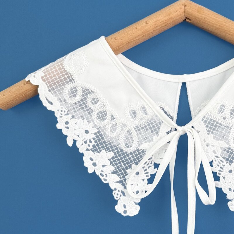 Organza kerah renda wanita bordir baru berenda selendang kemeja putih dapat dilepas kerah baju kerah palsu kerah palsu