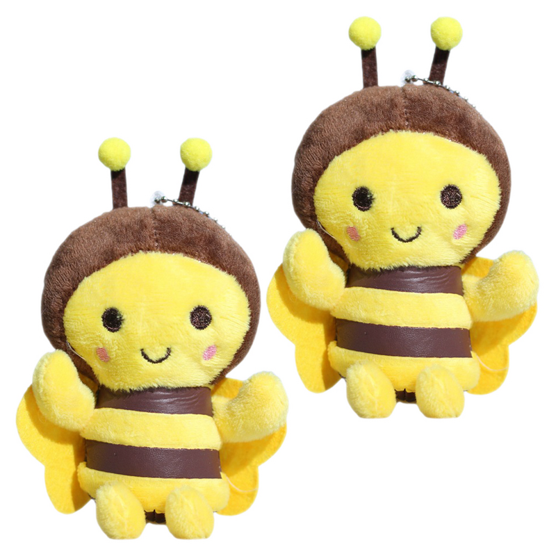 Plush Bee Pingentes para Chave, Bee Decor Encantos, Mochila Ornamento, 2PCs