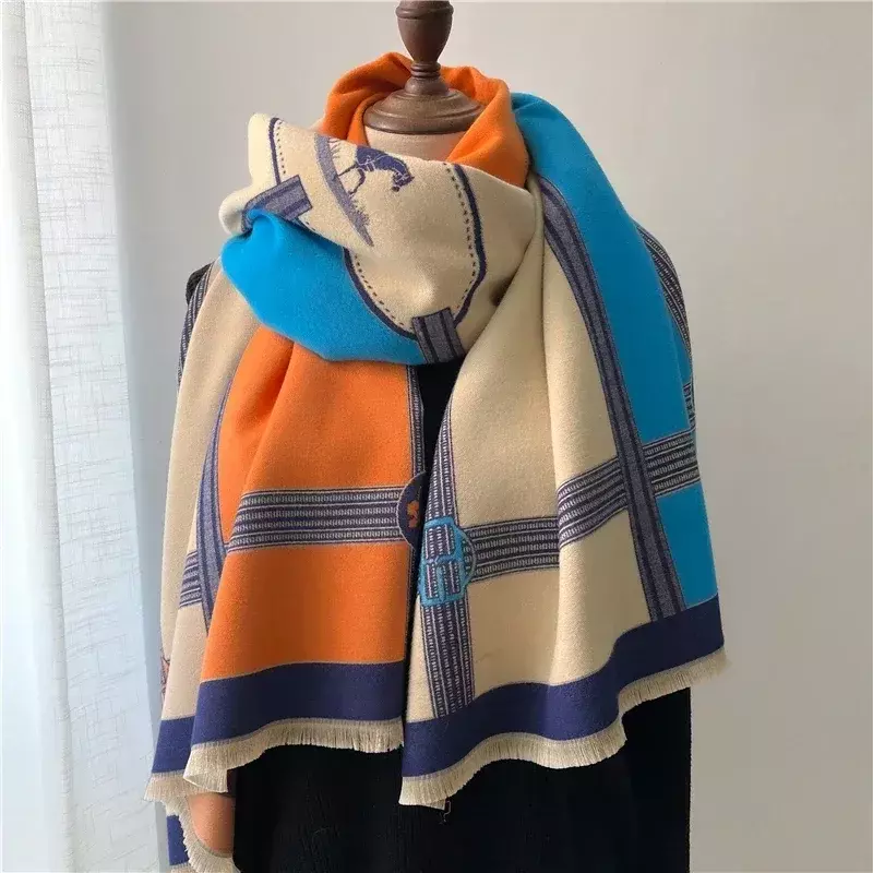 Модная зимняя теплая кашемировая шаль, шарф для женщин, дизайнерский шейный платок из пашмины, головные шарфы, женское пончо, бандана