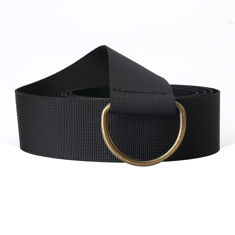 Cinturón de lona de calidad para hombres y mujeres, hebilla de doble anillo, versátil, informal, pantalones de vaquero, cinturón de entrenamiento
