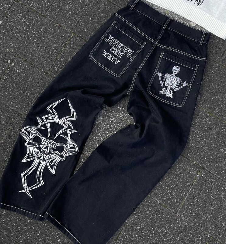American style Jeans Hip Hop Pattern Printed Hip Hop Baggy Jeans Blue High Waist Wide Pants 2023 new y2k clothes jeans for men