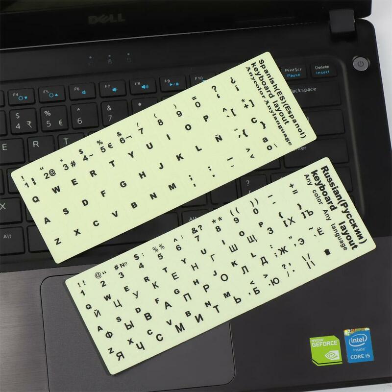 Светящиеся наклейки на клавиатуру с буквами алфавита, испанская, английская, русская, Арабская, французская раскладка, наклейки для ноутбука, настольного ПК, новинка 2024