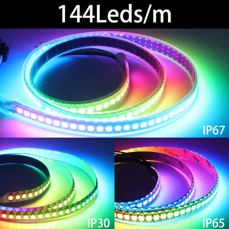 ไฟแถบไฟ LED RGB WS2812B พิกเซลอัจฉริยะ WS2812แยกที่ระบุได้ IC 30/60/144พิกเซล /LED/m IP30/IP65/IP67 DC5V เทป LED