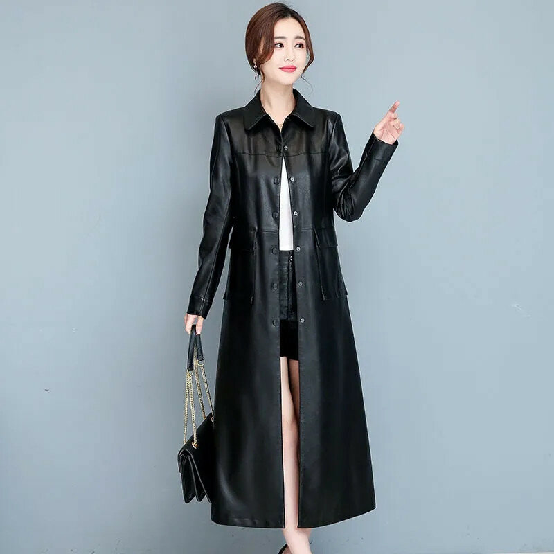 Женская кожаная куртка средней длины, облегающая модная ветровка из искусственной овечьей кожи на осень, 2022