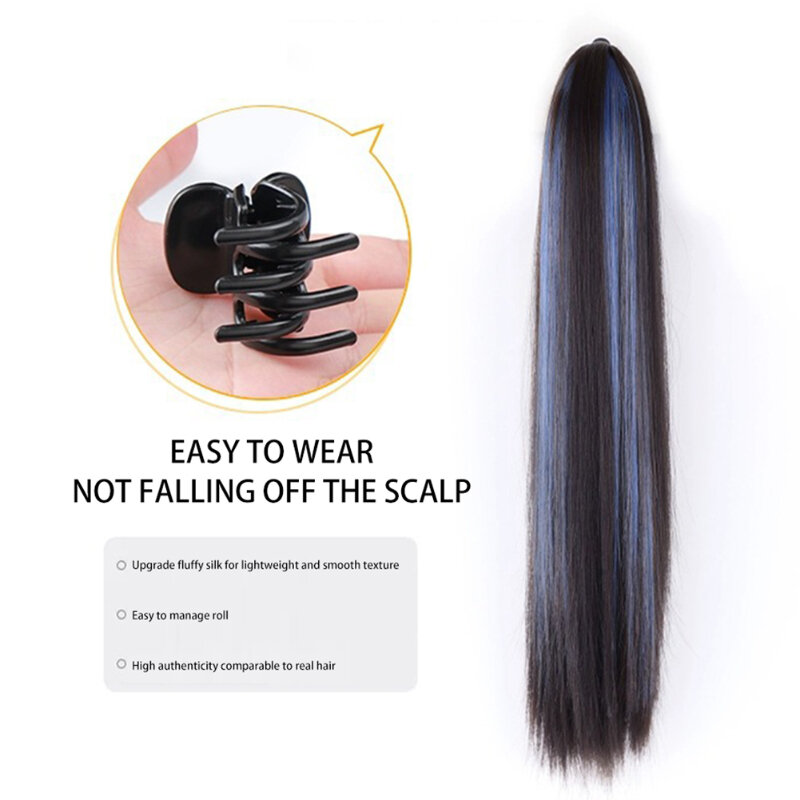 Coleta de pelo largo y liso para mujer, peluca de Clip Scrunchy de alta corbata Natural, pelo de simulación para usar, sin pegamento