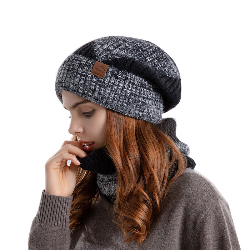 Conjunto feminino de malha de duas peças, cachecol com capuz, chapéu quente para outono e inverno, luxuoso, selvagem, menina, duas cores