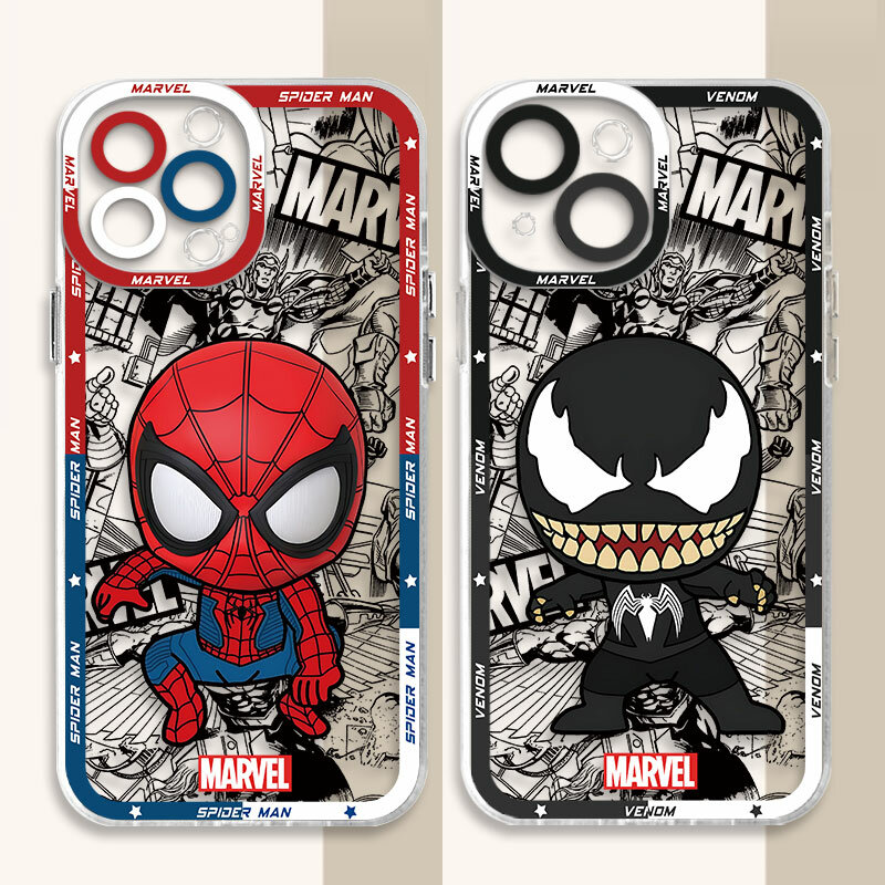 Coque de téléphone Marvel Spider Man Venom, coque en silicone transparente pour Apple iPhone 13 Pro Max 7 6s SE X XS 15 Plus 8 12 Mini Poly 14 Pro 11
