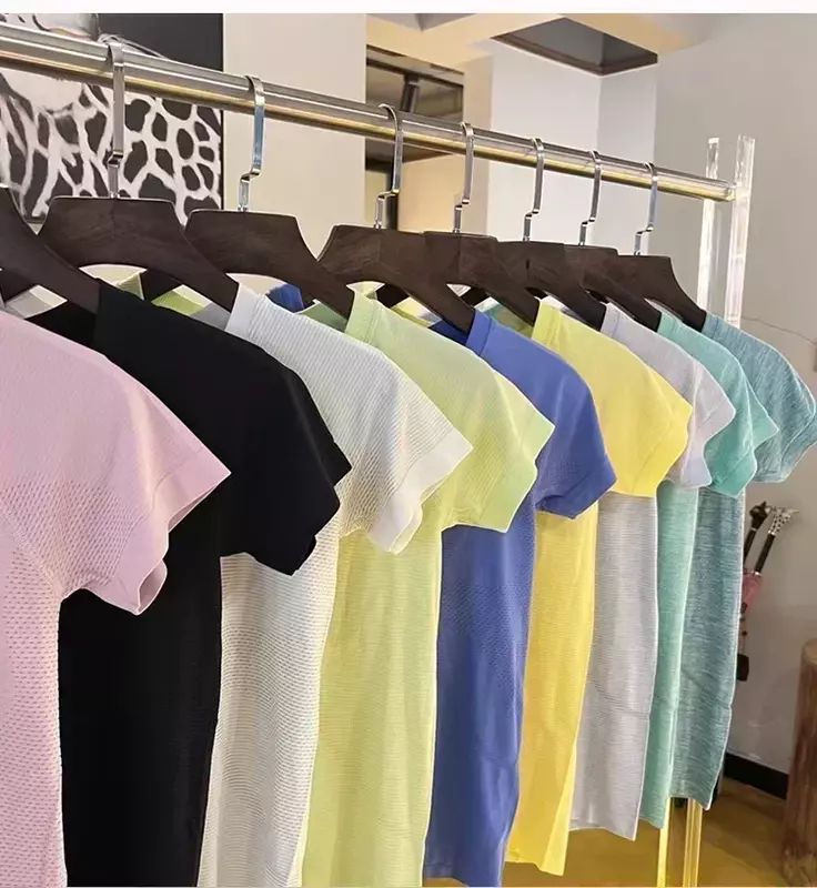 T-shirt de manga curta de limão para mulher, roupa desportiva de secagem rápida, respirável, de secagem rápida, para ioga, fitness, running