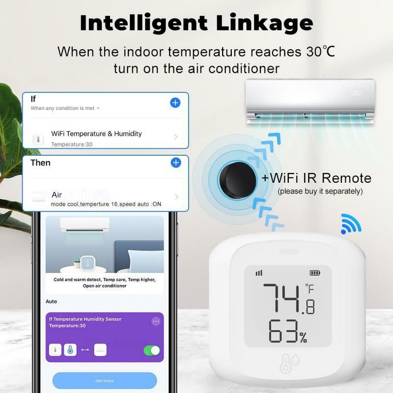 Capteur de température et d'humidité intelligent Tuya WiFi Zigbee, hygromètre intérieur, Therye.com avec écran LCD, prise en charge d'Alexa et de Google Home