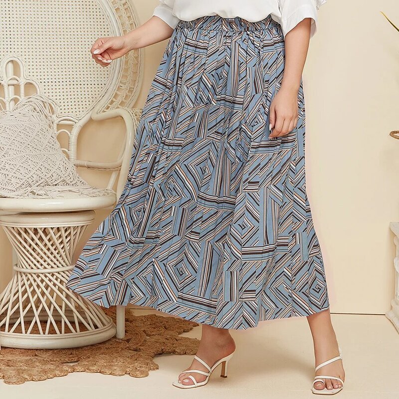 Falda plisada con estampado geométrico para mujer, falda larga holgada de talla grande JR119, primavera y otoño, novedad de 2024