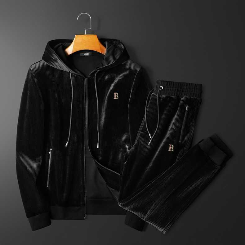 High end Leisure Sports Hooded Set Men's Gold Velvet Two piece Set Loose Autumn and Winter New Men's Wear