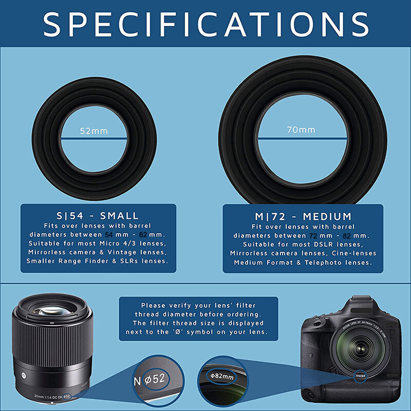 2021 새로운 범용 카메라 렌즈 후드 반사 방지 실리콘 후드 54-82mm 렌즈, 니콘 캐논 소니 DSLR 카메라 용