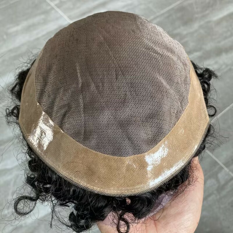 Tupé Afro 360 ondulado para hombre, cabello humano 100% indio, transpirable, sistema de reemplazo de Base Mono, Unidad de cabello para hombre negro, 8mm, 10mm