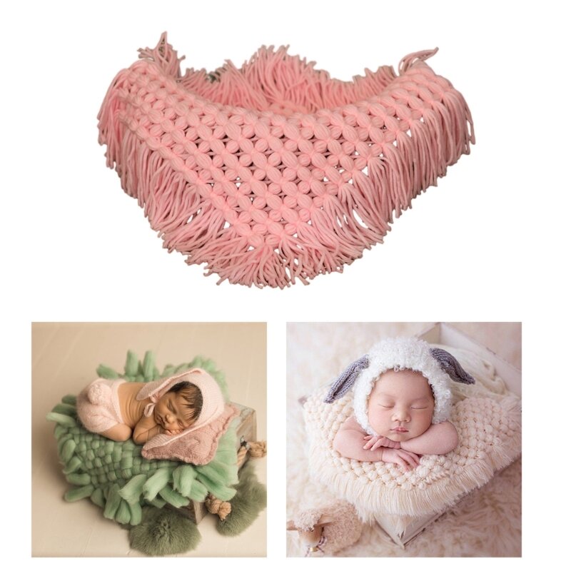 Hand Made Knitted Blanket Mat, Backdrops Fotografia do bebê, tapete texturizado, Praça Basket Filler Stuffer, Foto Props, 55x55cm