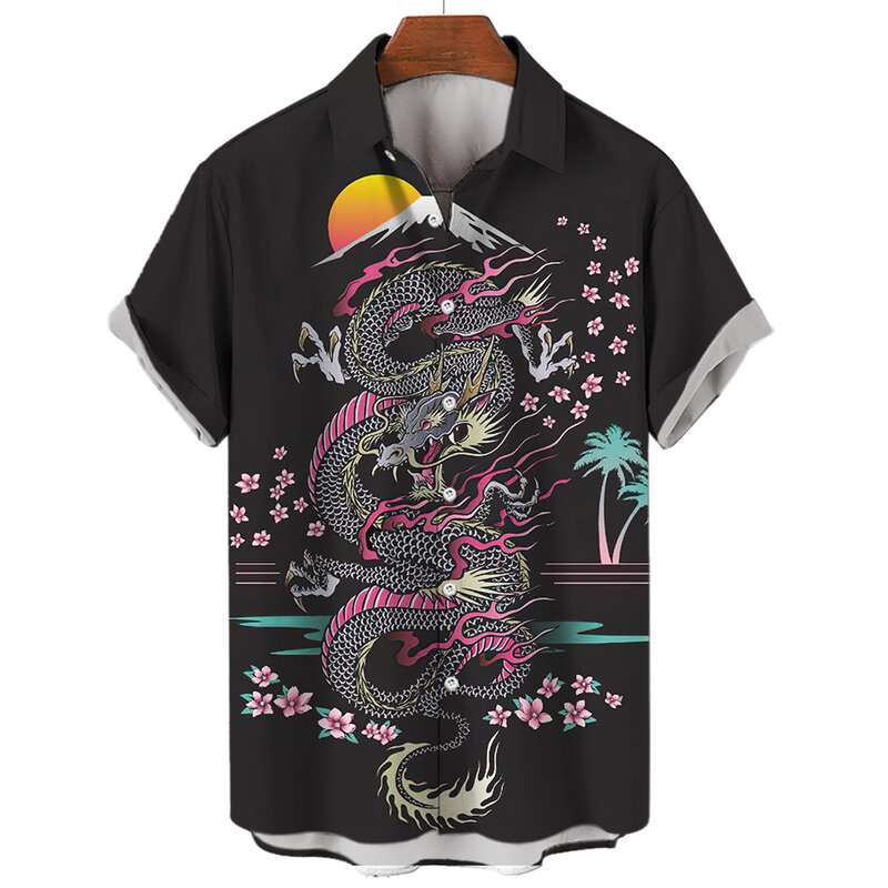 Camisa informal Hawaiana de gran tamaño para hombre, ropa de calle de lujo con estampado 3d de dragón y Tigre, manga corta, solapa, XS-5XL Vintage