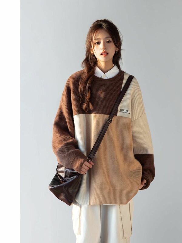 Camisola de malha vintage feminina, moda coreana, malha casual, Harajuku, inverno