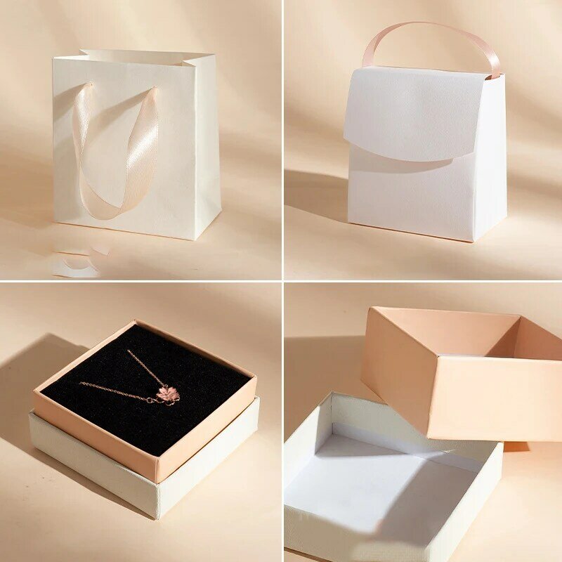 Ensemble de boîtes cadeaux pour bagues, boucles d'oreilles, colliers, bracelets, présentoirs de bijoux en papier blanc multi-tailles avec sacs d'emballage, livraison directe