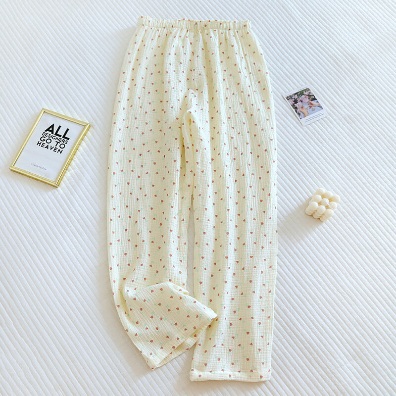 Pantalon de pyjama japonais pour femme, 2024 coton, pantalon en pansement, doux et mignon, pantalon de maison pour femme, printemps, été, nouveau, 100%