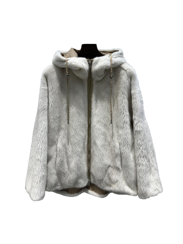 Casaco de pele com capuz feminino, simples e versátil, moda casual e confortável, novo, outono e inverno, 1220, 2024